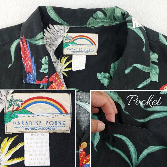 Paradise Found Vintage Hawaiian Shirt Parrots Birds Cotton Made USA Men's XL - Picture 4 of 12